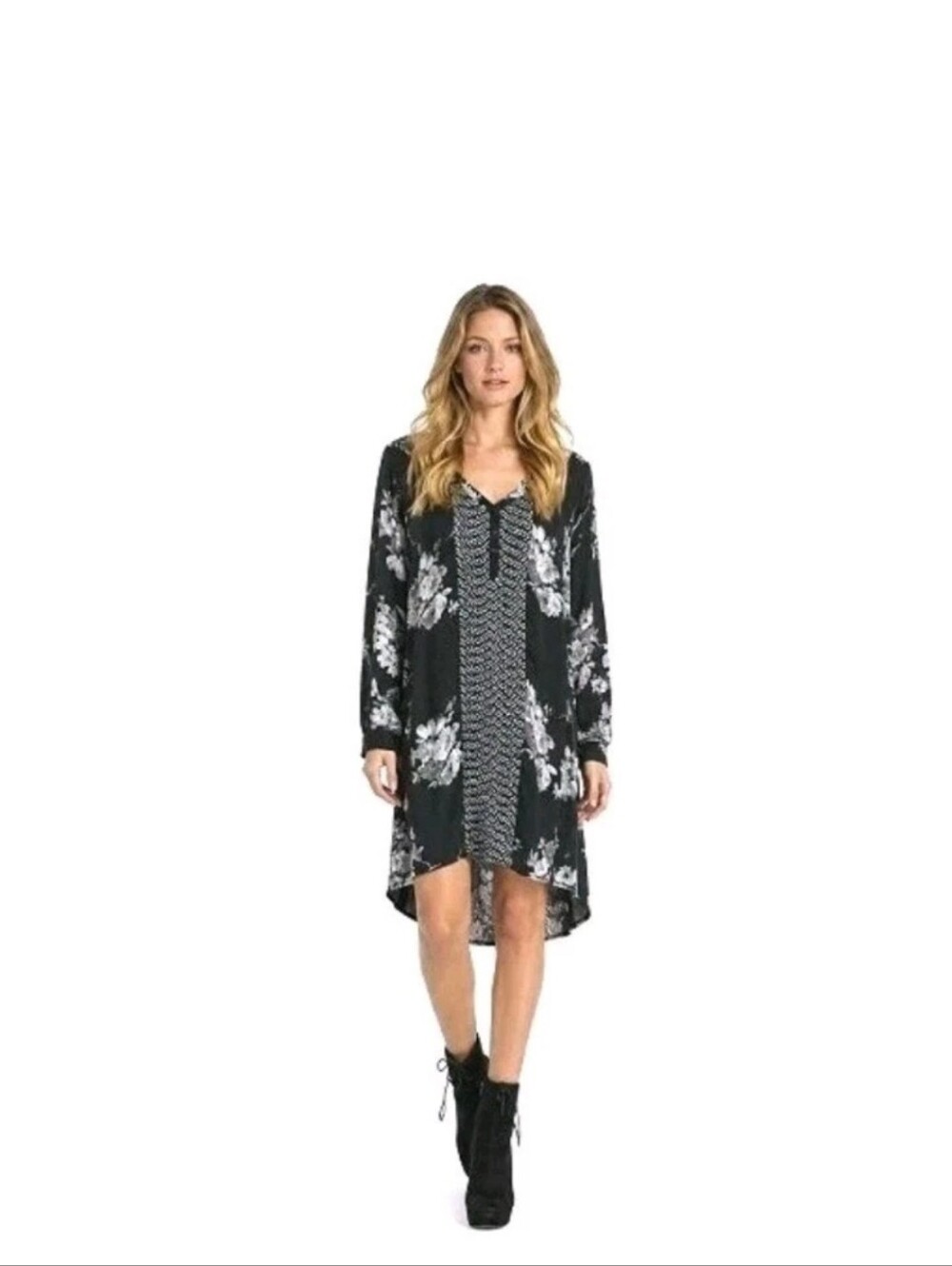 Tolani Silk Dress Black Floral Tunic Small